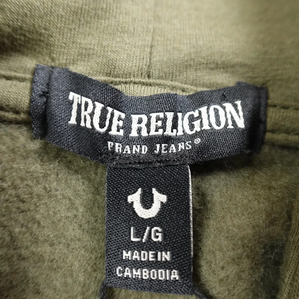 NEW True Religion Hoodie Mens L Green Buddha Full Zip‎ Sweatshirt Sweater Jacket